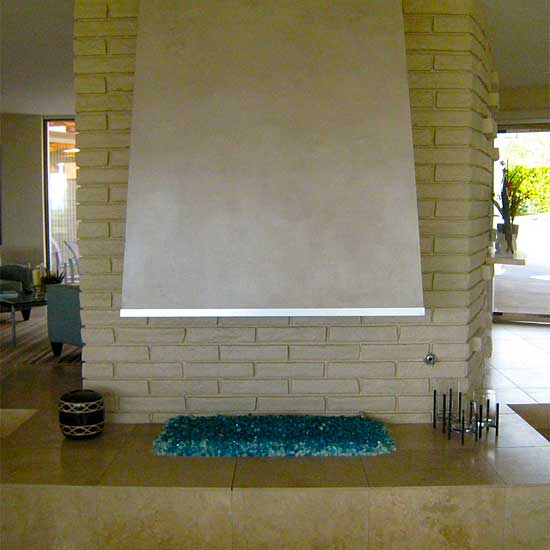 Floor fireplace with blue fireglass