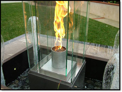 example 2 of an outdoor fire feature, swirling fire in a glass